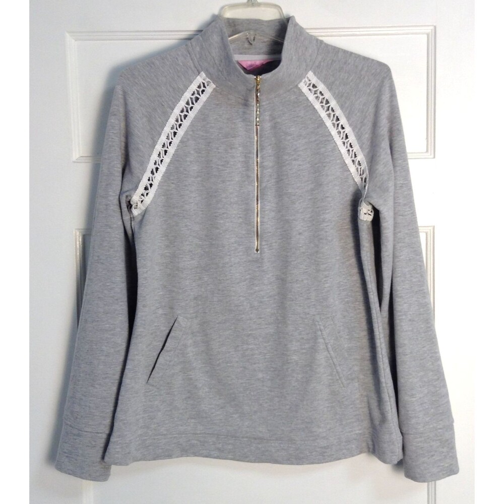 Lilly Pulitzer Skipper Popover Sweater Wn M Gray 1/4 Zip Pullover Stretch Preppy